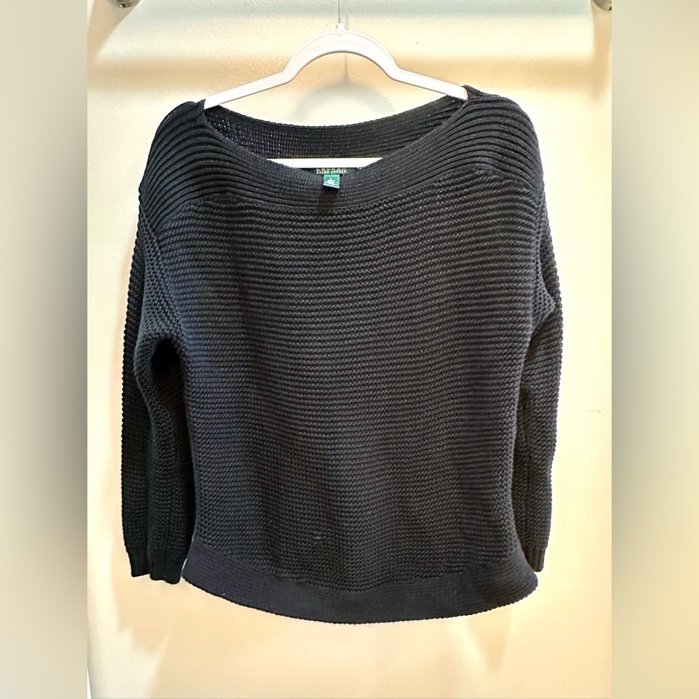 Lauren Ralph Lauren Black Dolman Sleeve Boatneck Knit Sweater Size Large